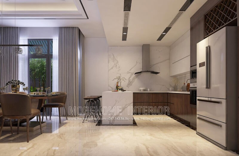 Lựa chọn chất liệu gỗ Vener với tone màu nâu chủ đạo nhẹ nhàng, thanh thoát là nguồn cảm hứng bất tận cho mọi cảm hứng mang lại món ăn ngon của những người nội trợ trong gia đình Tủ bếp màu trắng và màu nâu đẹp