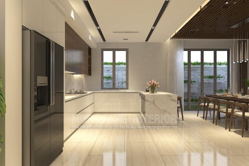 Thiết kế tủ bếp chữ U phong cách hiện đại cho nhà biệt thự liền kề Vinhomes Gardenia cao cấp Thiết kế tủ bếp đẹp