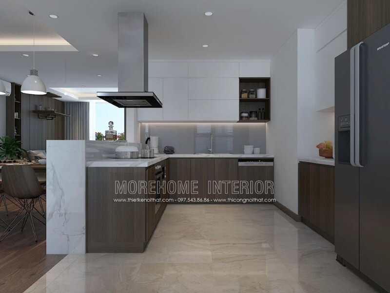 Tủ bếp gỗ công nghiệp hiện đại sang trọng Thiết kế chung cư
