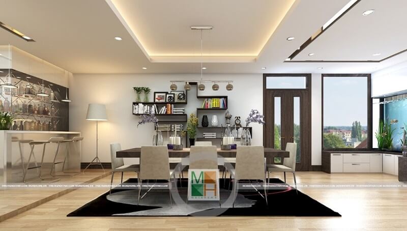 Đồ nội thất phòng ăn chung cư với kiểu dáng hiện đại, nhỏ gọn giúp tiết kiệm diện tích không gian mà vẫn mang đến vẻ đẹp tinh tế, cao cấp Thiết kế chung cư