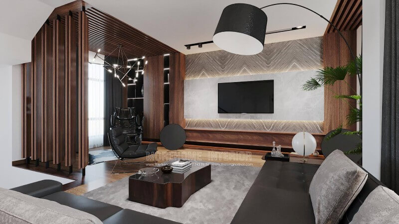 Nội thất phòng khách biệt thự phong cách hiện đại có phần đơn giản hơn, bớt rườm rà hơn, song vẫn thể hiện được sự tinh tế và trang nhã của cả căn phòng. Mẫu nội thất biệt thự đẹp