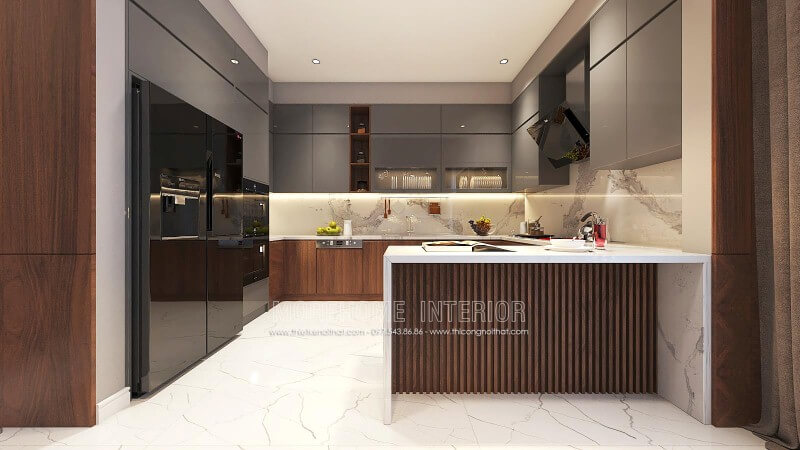 Tủ bếp gỗ công nghiệp đẹp sang trọng cho phòng bếp chung cư, nhà phố, biệt thự hiện đại. tủ bếp chung cư