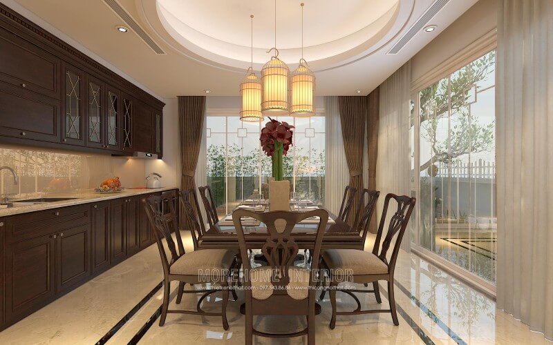 Thiết kế tủ bếp gỗ tự nhiên tại biệt thự Vinhomes Thăng Long Thiết kế và sản xuất tủ bếp đẹp