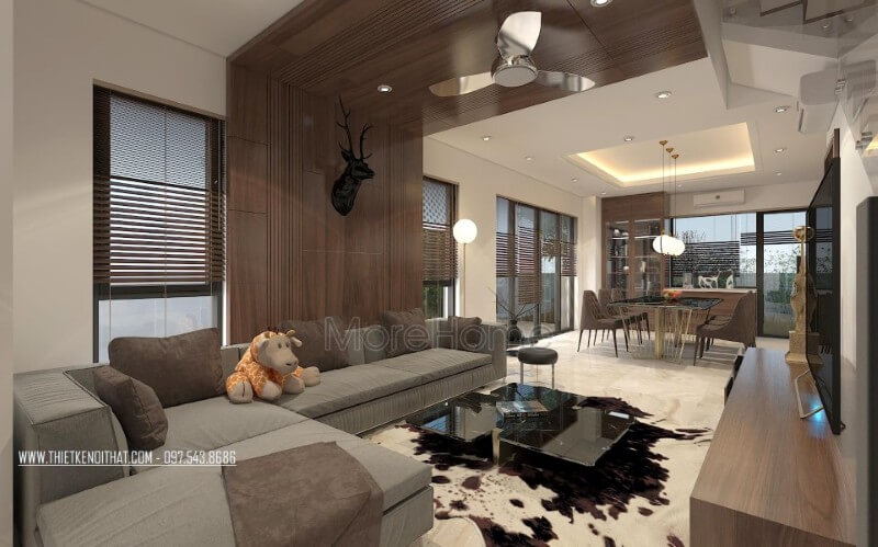 Mẫu sofa bọc vải màu xám lông chuột khung gỗ tự nhiên, phần chân thanh mảnh với chất liệu chân sắt phun sơn tĩnh điện giúp tiết kiệm được tối đa diện tích của căn phòng Mẫu sofa gỗ tự nhiên, gỗ óc chó đẹp