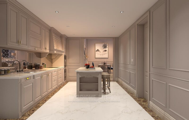 Mẫu thiết kế tủ bếp tân cổ điển tại căn hộ Penthouse KeangNam cao cấp Thiết kế tủ bếp đẹp