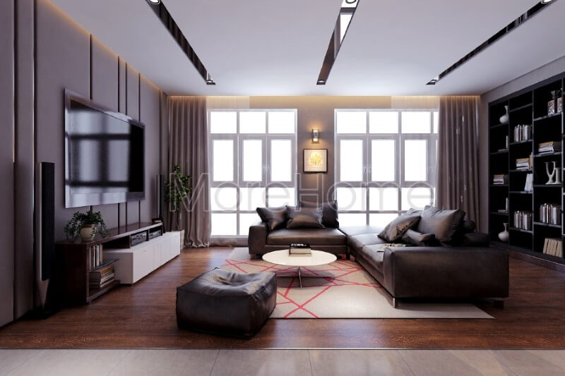Bộ sofa hiện đại khung gỗ tự nhiên bọc da cao cấp để lại ấn tượng thu hút bất kì mọi ánh mắt người nhìn Thiết kế phòng khách chung cư
