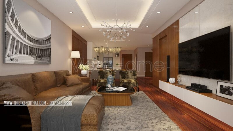 Bộ sofa hiện đại tận dụng được tối đa góc khuất của căn hộ, tạo cho không gian tiếp khách thêm phần rộng rãi và tiện nghi hơn trong quá trình sử dụng Thiết kế phòng khách chung cư