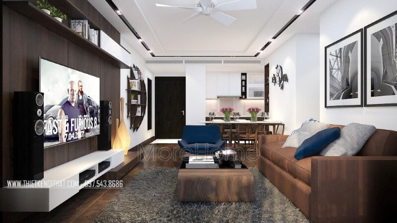 Mẫu sofa văng hiện đại cùng tone màu mang đến sự đồng nhất cho cả không gian, sang trọng mà vẫn thoải mái Thiết kế phòng khách chung cư