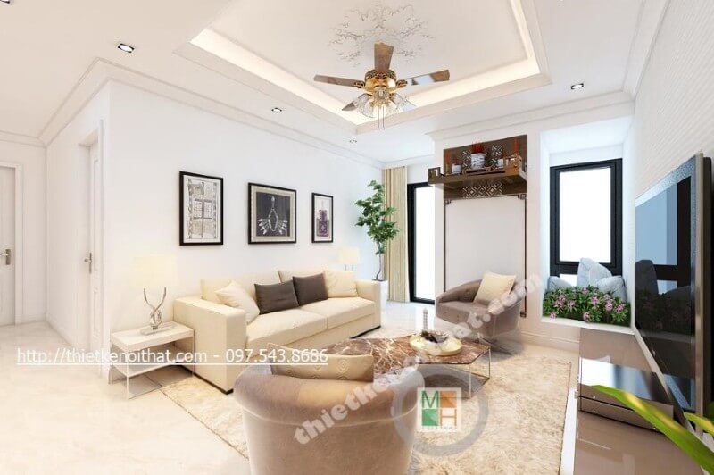 Trang trí nội thất phòng khách hiện đại, đơn giản nhưng vẫn đảm bảo công năng sử dụng của gia chủ Thiết kế phòng khách chung cư