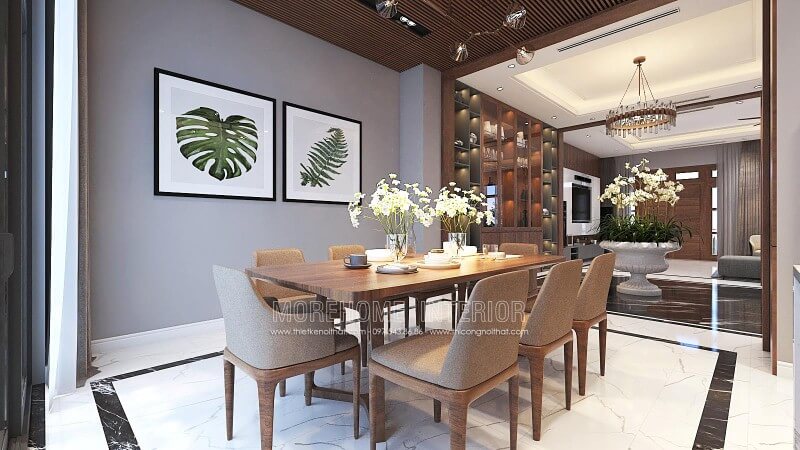 Bộ bàn ăn gỗ óc chó 8 ghế hiện đại sang trọng cho chung cư, biệt thự, nhà phố. Thiết kế nội thất phòng ăn biệt thự