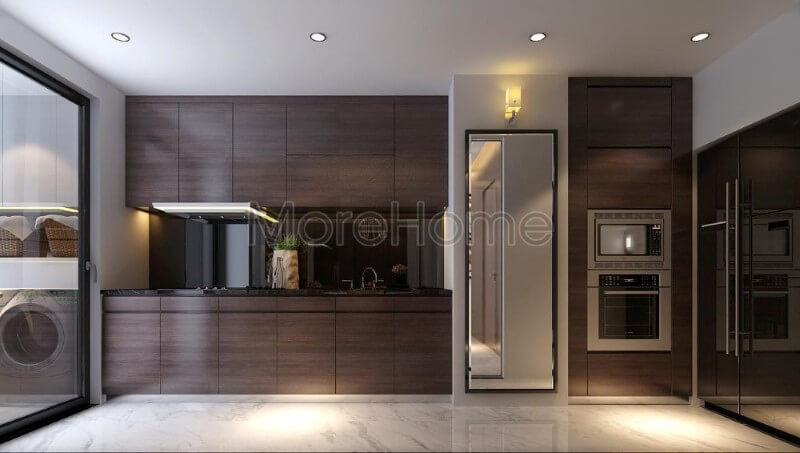 Thiết kế nội thất phòng bếp chung cư hiện đại và tiện nghi với gỗ công nghiệp Mẫu nội thất chung cư đẹp