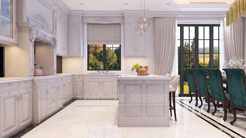 Cùng Morehome chiêm ngưỡng mẫu tủ bếp chung cư cao cấp phong cách tân cổ điển đầy sang trọng Thiết kế và sản xuất tủ bếp đẹp