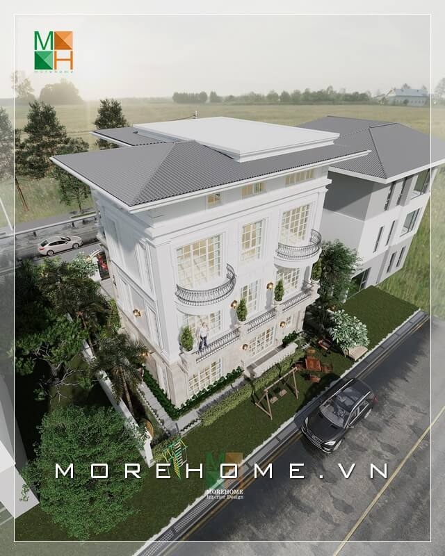 Ngất ngây với vẻ đẹp của thiết kế biệt thự, nhà phố tân cổ điển màu trắng sang trọng nổi bật trên nền xanh tươi đầy sức sống