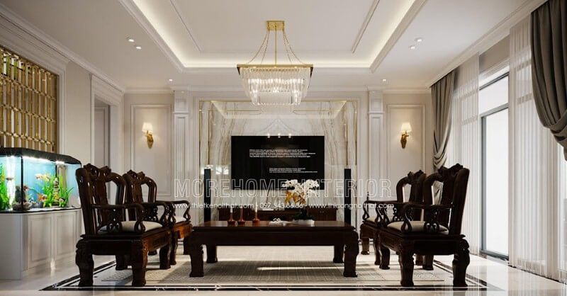 Phào chỉ ốp tường đẹp sang trọng cho phòng khách.
