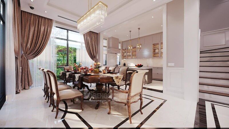 Mẫu thiết kế nội thất phòng ăn biệt thự đẹp sang trọng tại Hà Nội