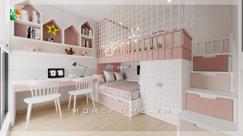 Ấn tượng mẫu thiết kế phòng ngủ bé gái hiện đại và rất tiện nghi cho nhà phố, chung cư, biệt thự.