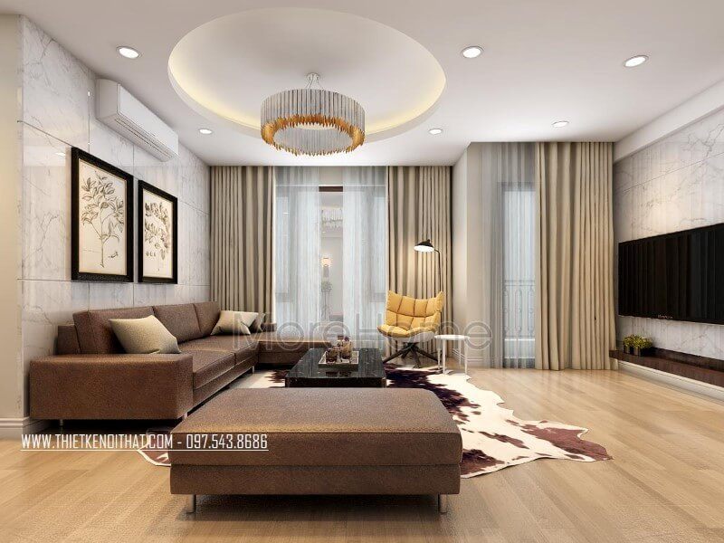 Với sự kết hợp hài hòa của các gam màu chủ đạo trung tính, mẫu thiết kế nội thất phòng khách chung cư hiện đại này đã mang lại cho gia chủ một không gian sinh hoạt chung thoải mái, dễ chịu và không kém phần sang trọng