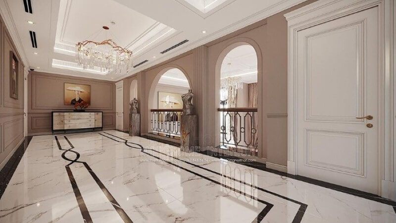 Bàn trang trí hành lang đẹp, sang trọng tạo điểm nhấn ấn tượng.