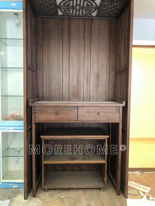 Hình ảnh thi công bàn thờ gỗ tự nhiên đẹp cho nhà chung cư