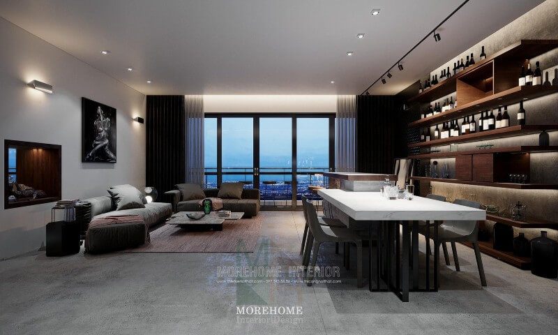 Thiết kế nội thất phòng ăn chung cư liền kề phòng bếp tạo sự thuận tiện hơn trong quá trình dùng bữa cũng như tiếp đãi khách tới chơi nhà của bạn những bữa cơm ngon miệng