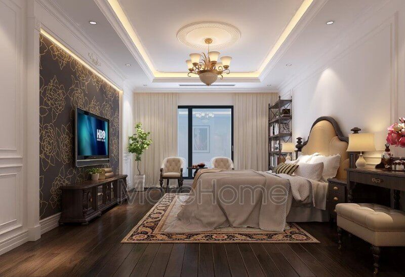 Phòng ngủ master ấn tượng với mẫu giường ngủ tân cổ điển