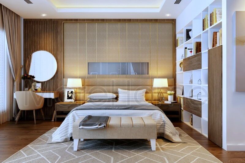 Mẫu giường ngủ hiện đại với tap đầu giường làm bằng bọc sofa đã trở thành lựa chọn hàng đầu của rất nhiều gia đình.