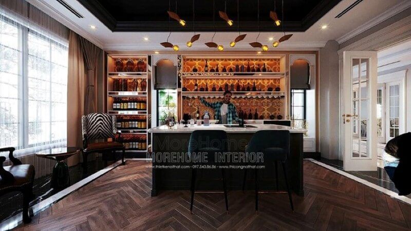 Quầy bar được bố trí đẹp và sang trọng tại nhà.