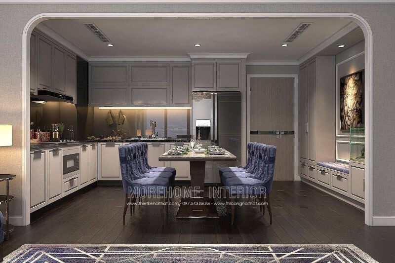 Dựng lại nội thất phòng bếp trong căn hộ cao cấp theo phong cách hiện đại.