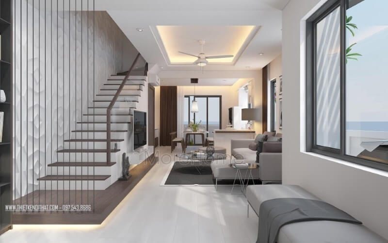 Biệt thự, nhà phố của bạn sẽ trở nên hiện đại và độc đáo hơn khi trang trí nội thất phòng khách liền với phòng bếp ăn đẹp và cầu thang dây cáp.